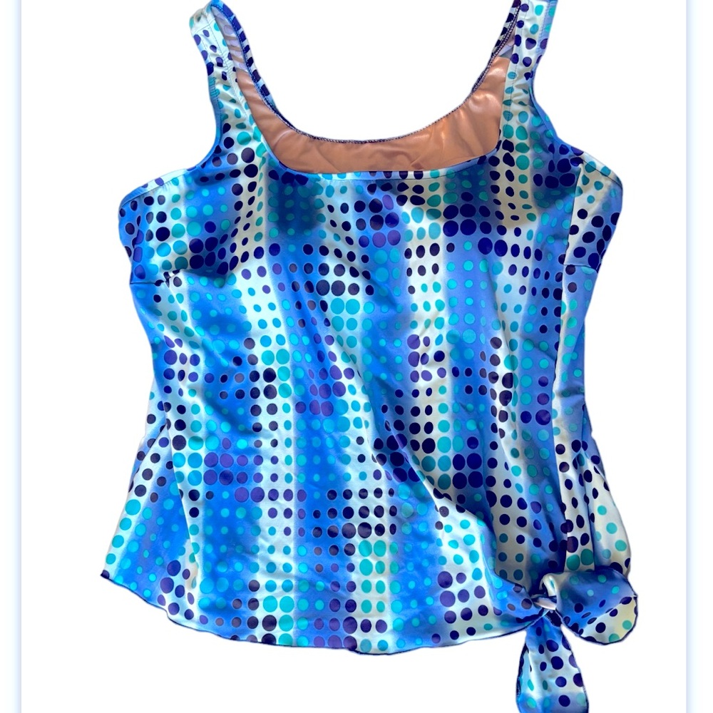 Maxine Swimsuit Tankini Padded Blue Tank Top Built in Bra - Side Tie - Polka Dot